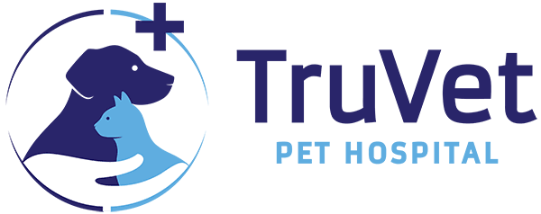 Silhouette of a dog and cat with a medical cross, beside "TruVet Pet Hospital" text.
